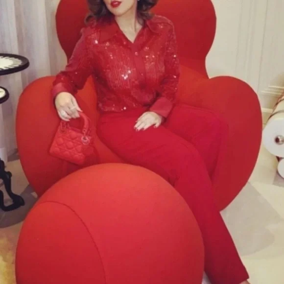 ZARA Red Sequin Long Sleeve Button Down Shirt NWT - Picture 6 of 14